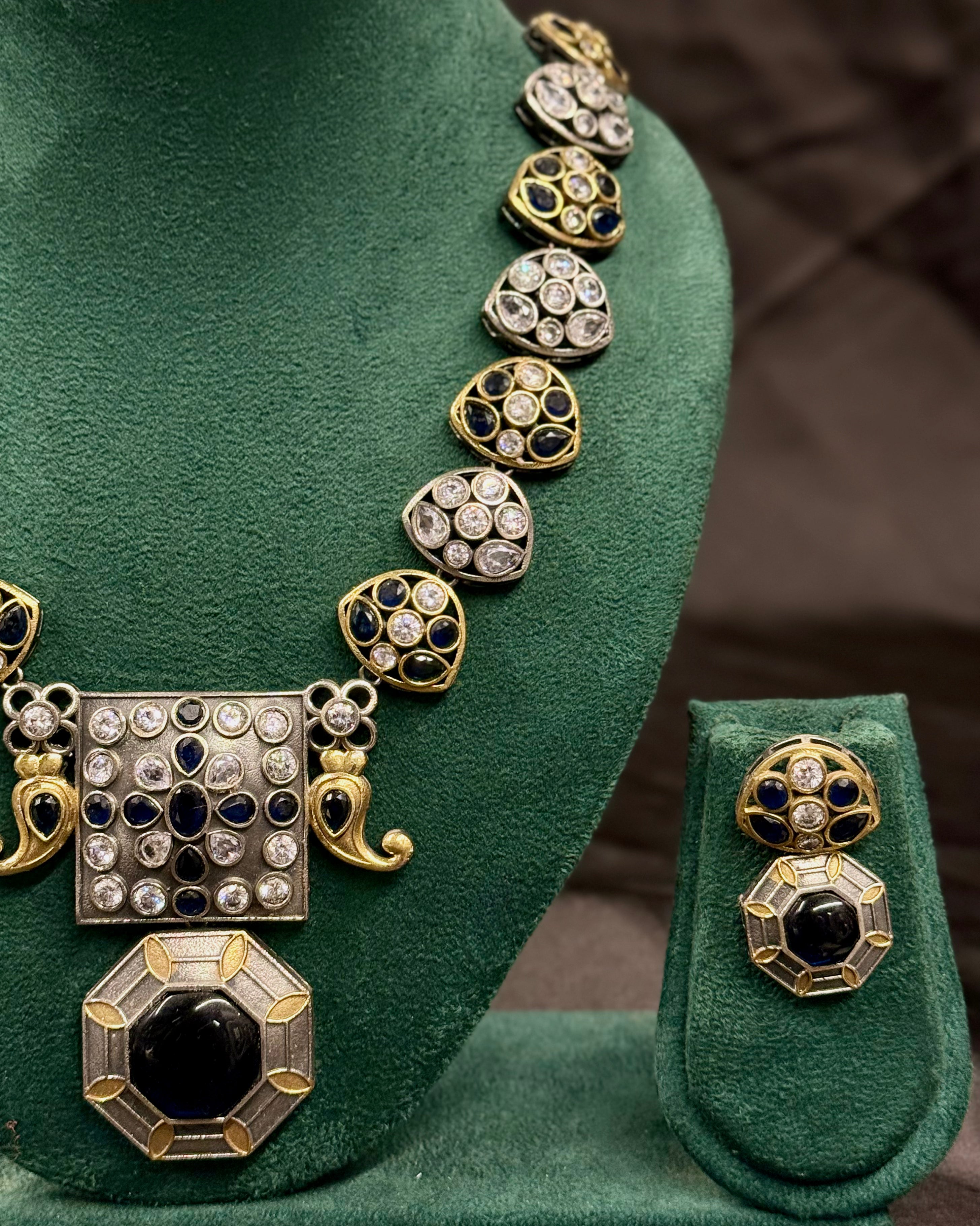 Black Stone & CZ Necklace Set with Matching Earrings | LLB1427