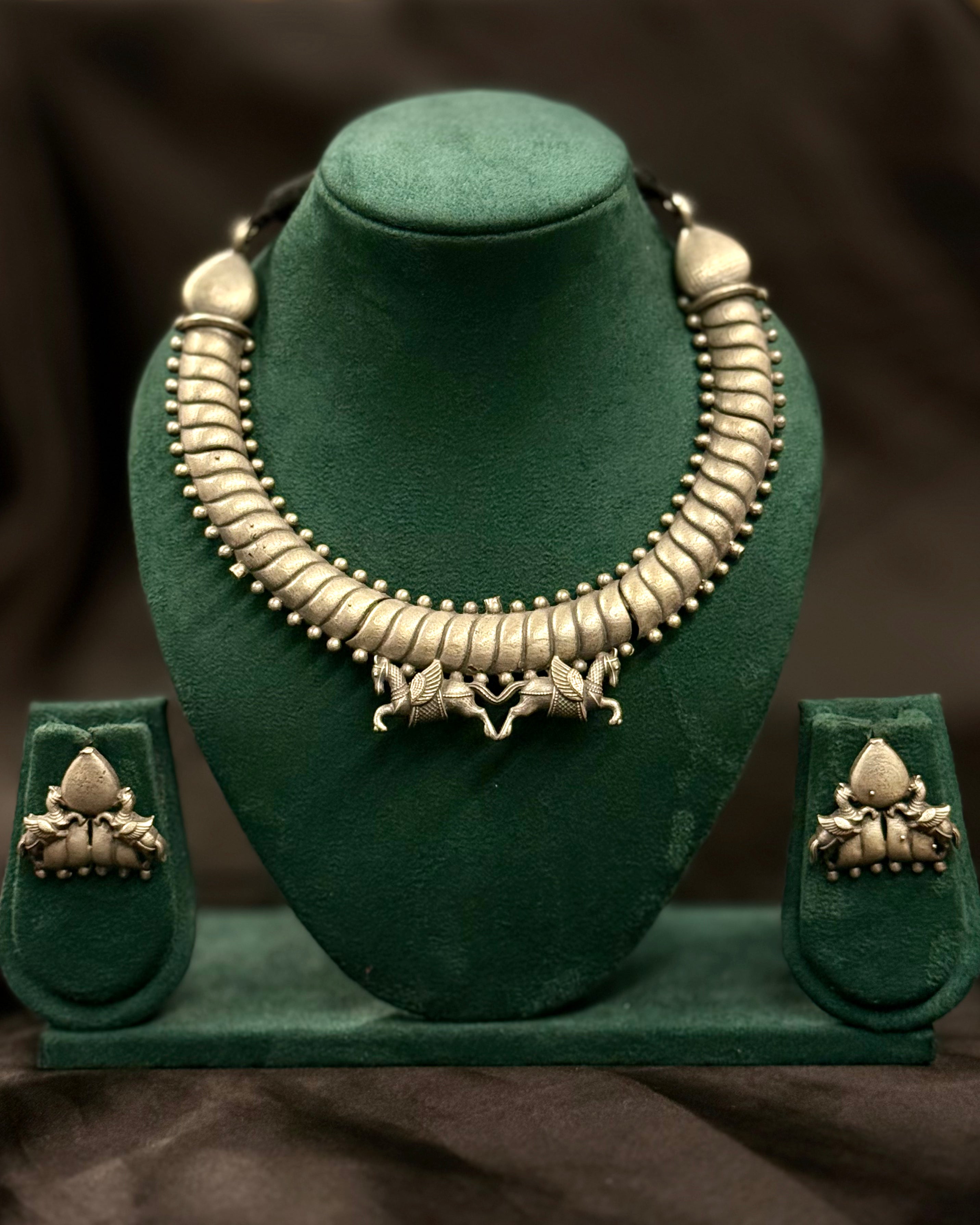 Silver-Tone Tribal Necklace Set with Matching Earrings | LLB252