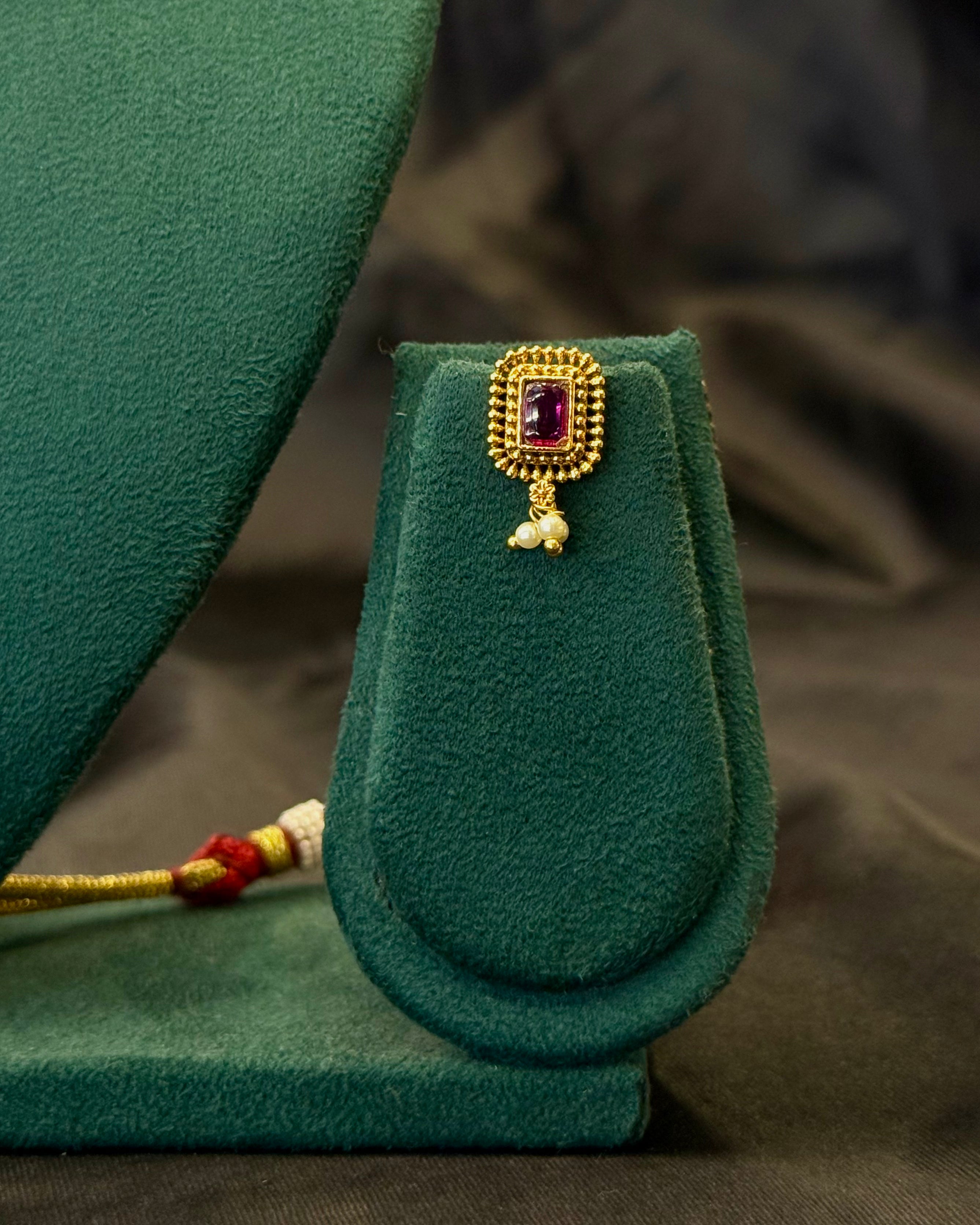 Antique Gold Plated Ruby Stone Choker Necklace Set with Pearl Bead Detailing & Matching Earrings | LV1579