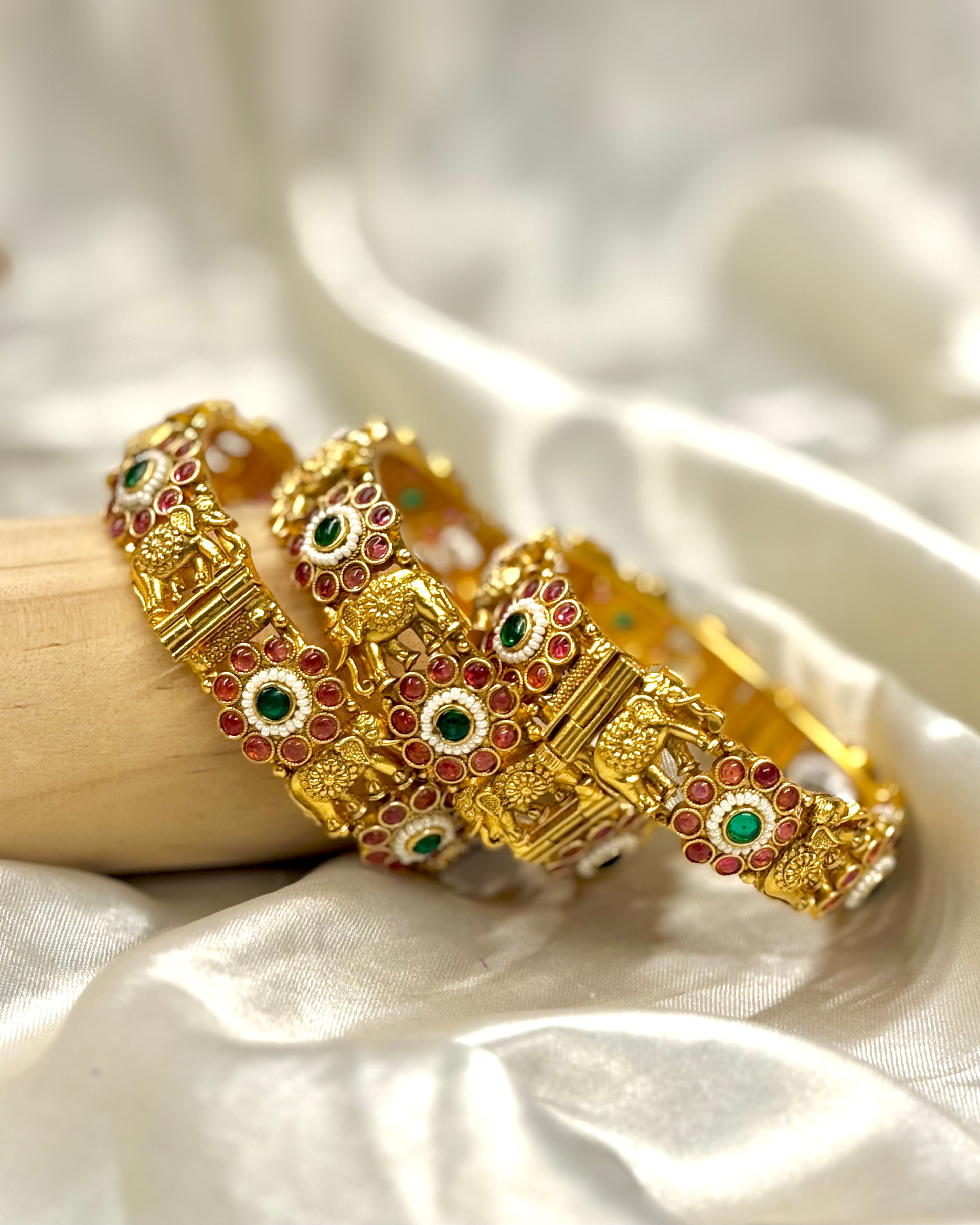 Antique Gold-Plated Traditional Temple Bangles with Multicolour Stone Work - 1 BANGLE | LV3016