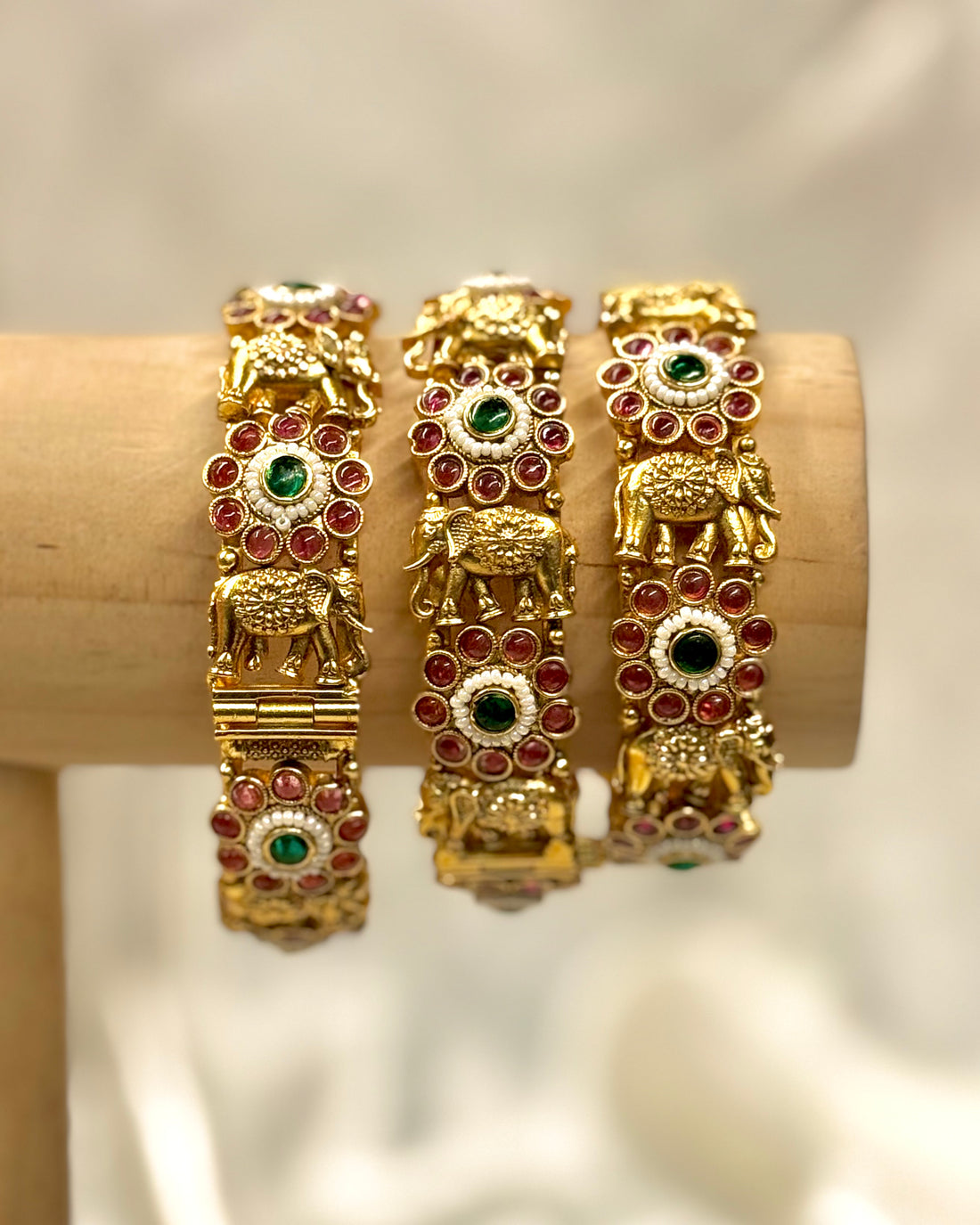Antique Gold-Plated Traditional Temple Bangles with Multicolour Stone Work - 1 BANGLE | LV3016