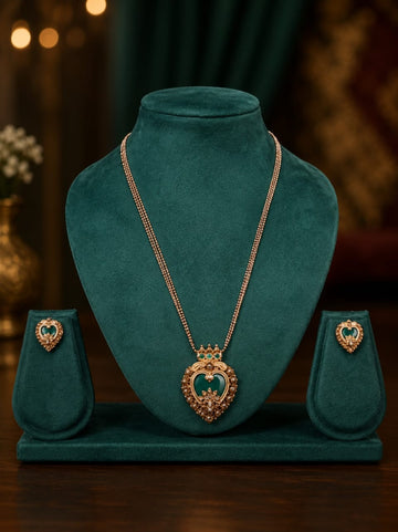 Gold Antique Polki Open Heart Pendant Long Necklace Set | OL 22
