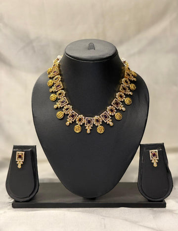 Designer Crystal Ruby Necklace Set  llb -299