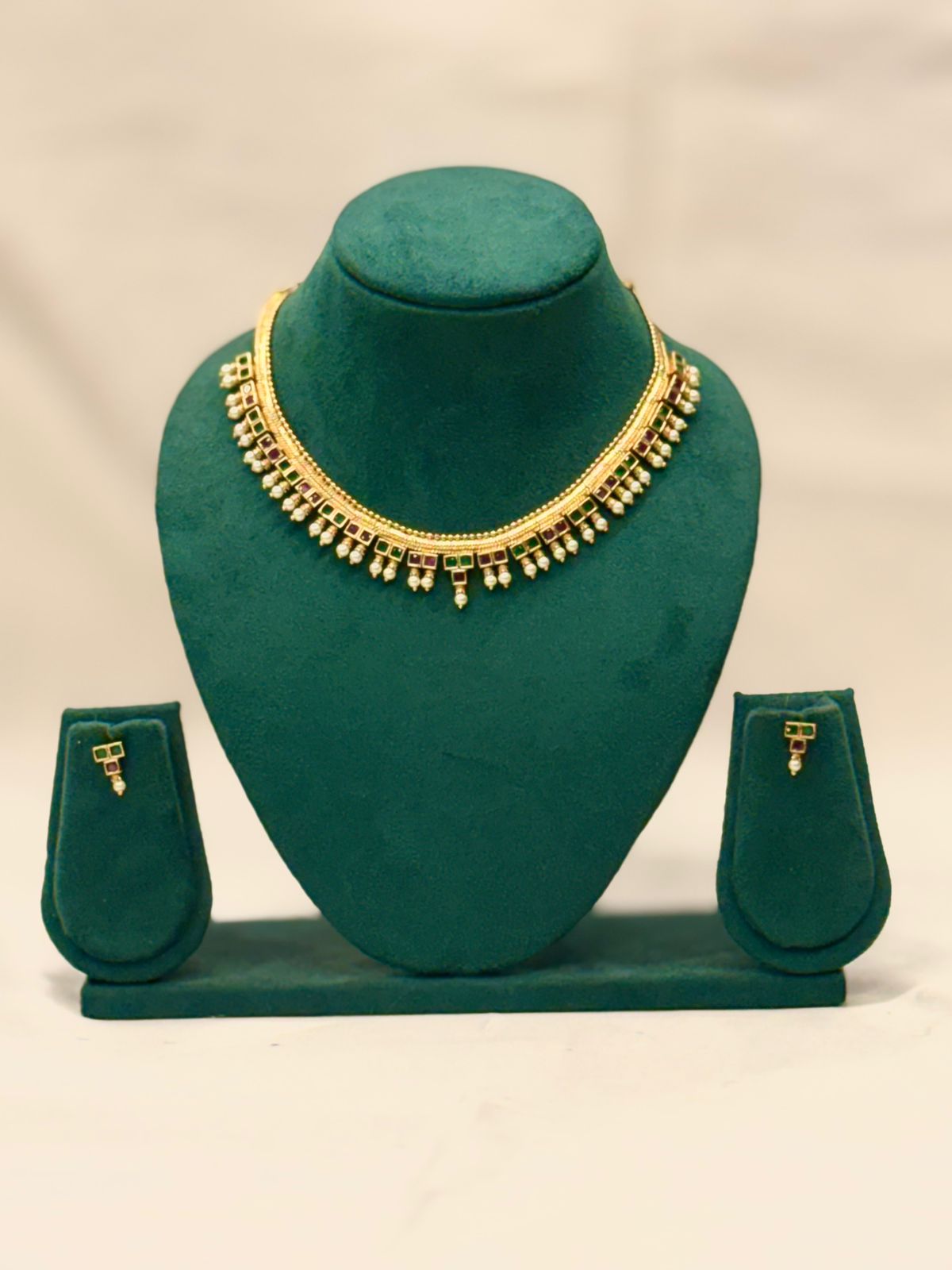 Gold Kemp Ruby Necklace Set with Earrings | OL 39