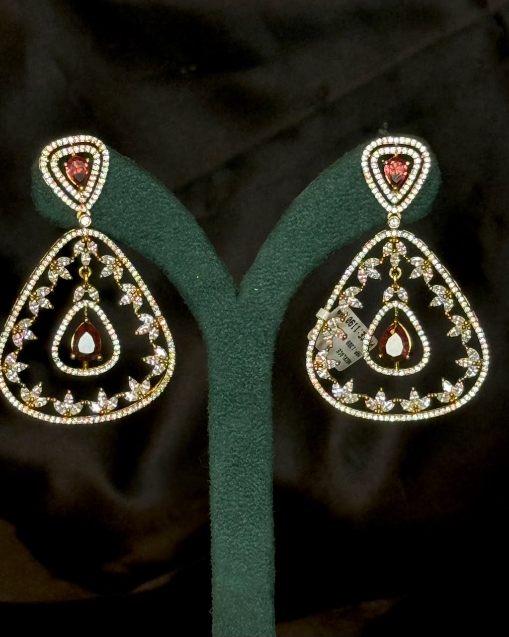 Ruby Kundan Drop Earrings with Crystal Detailing | NVK2432