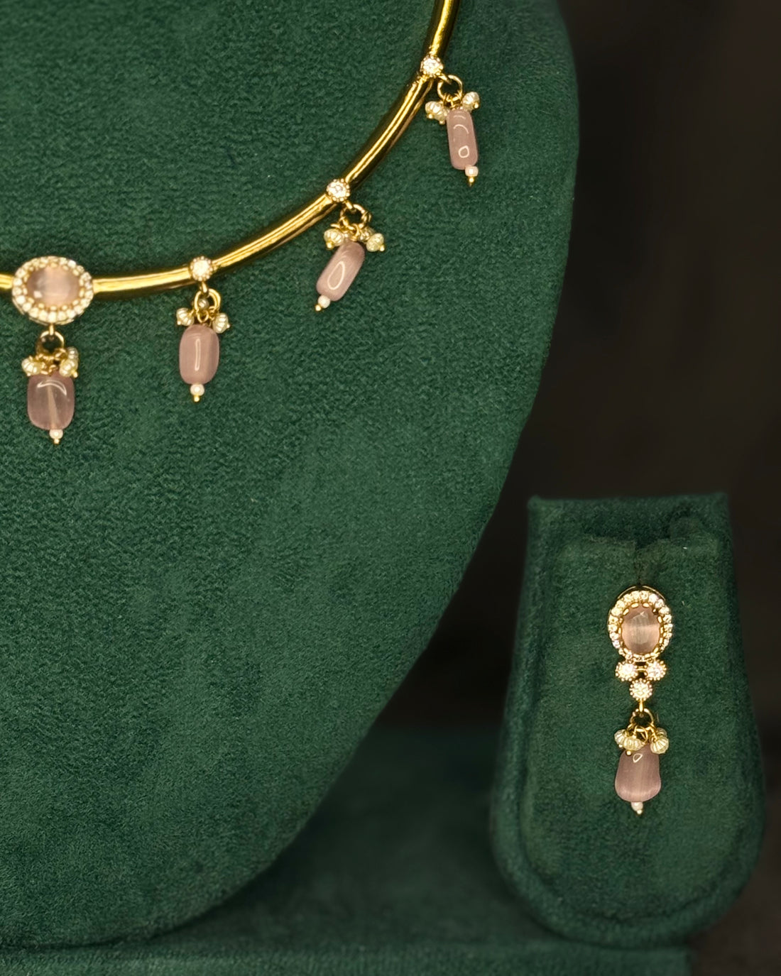 Gold-Tone Stone Necklace Set with Matching Drop Earrings | NVK2650