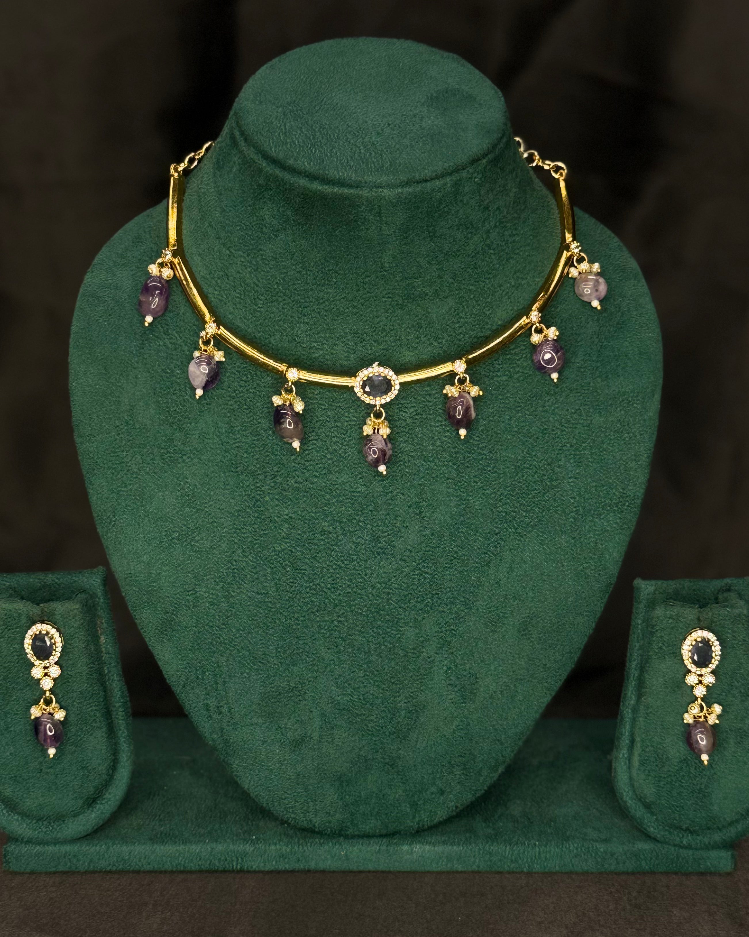 Gold-Tone Stone Necklace Set with Matching Drop Earrings | NVK2650