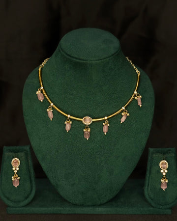 Gold-Tone Stone Necklace Set with Matching Drop Earrings | NVK2650