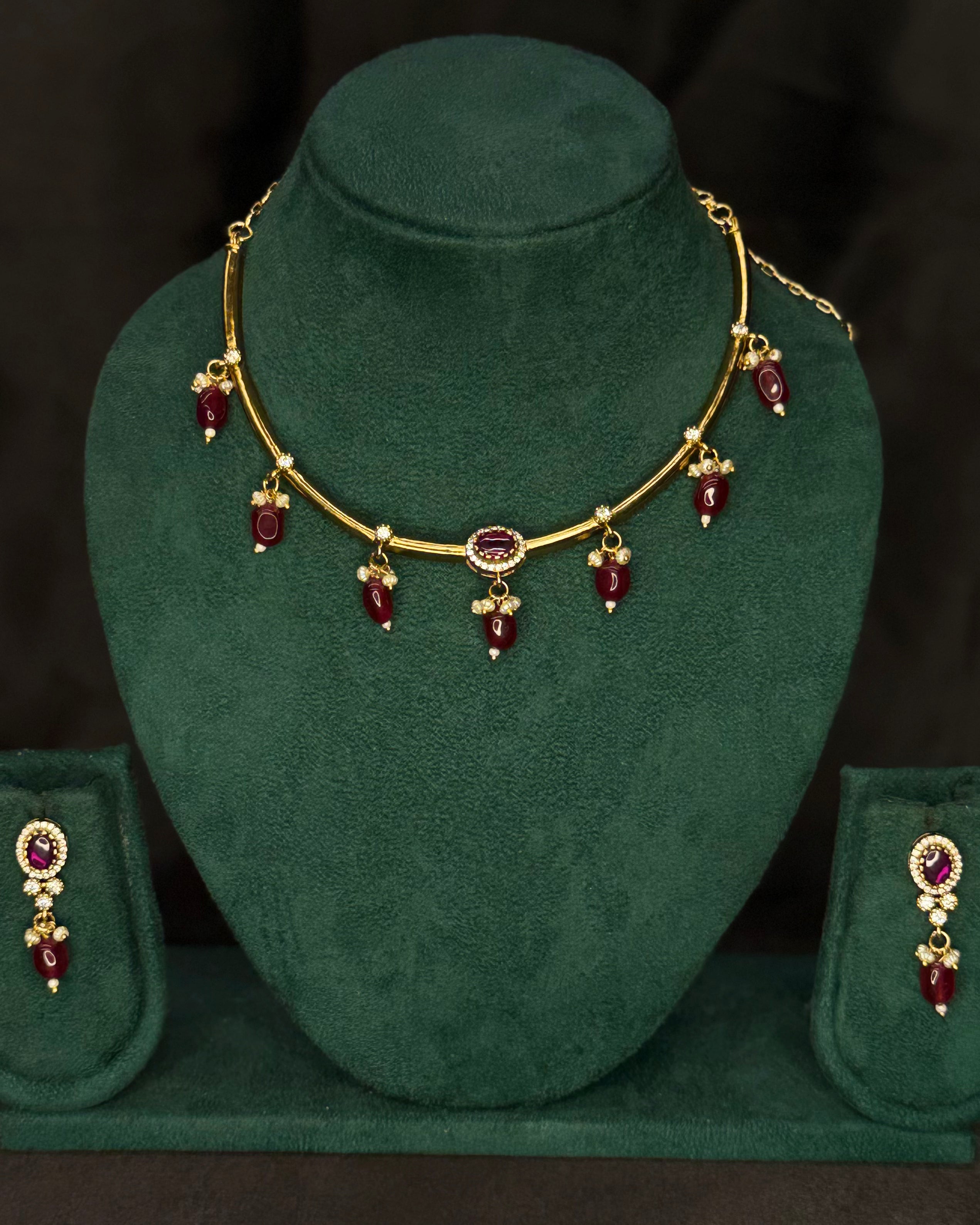 Gold-Tone Stone Necklace Set with Matching Drop Earrings | NVK2650