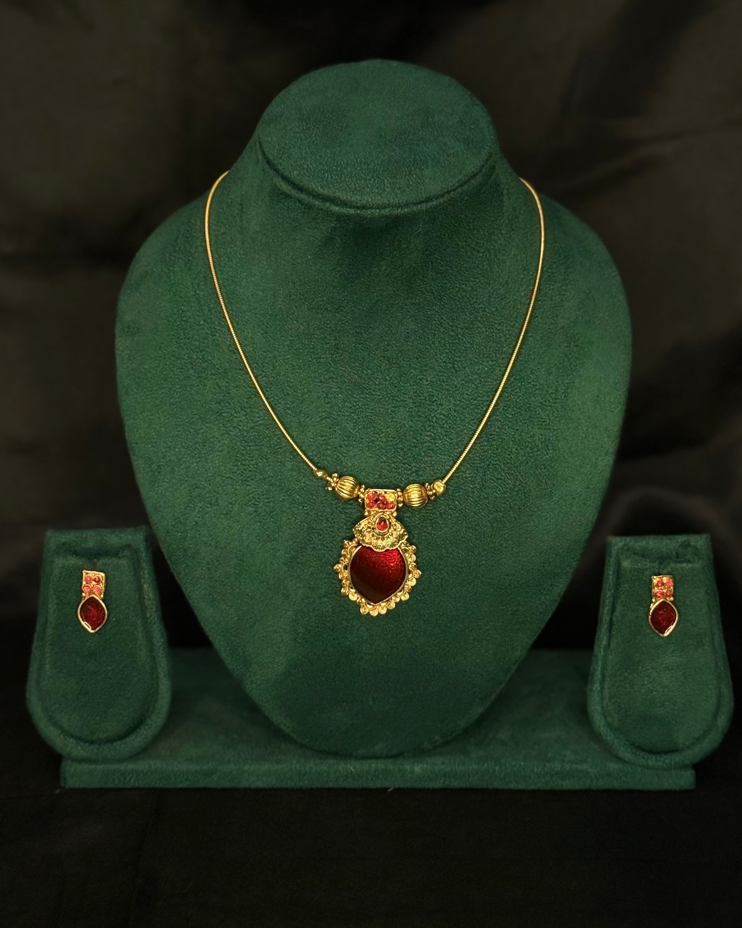 Traditional Gold-Plated Pendant Necklace Set with Matching Earrings – Green, Red, Blue & Multicolour | L15019