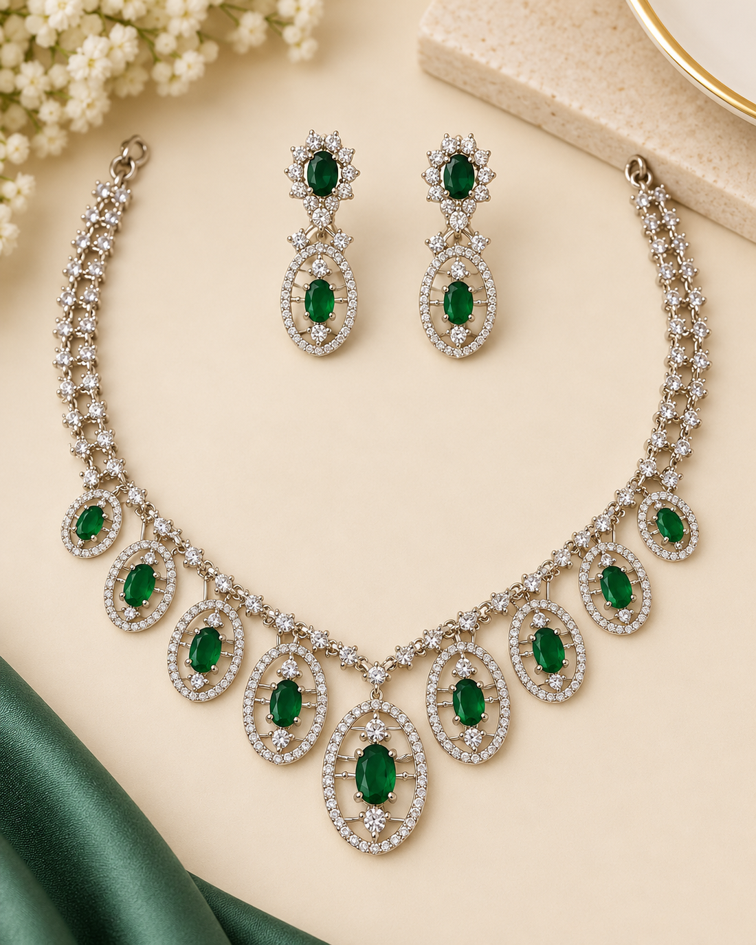 Emerald Green Necklace Set | OL1