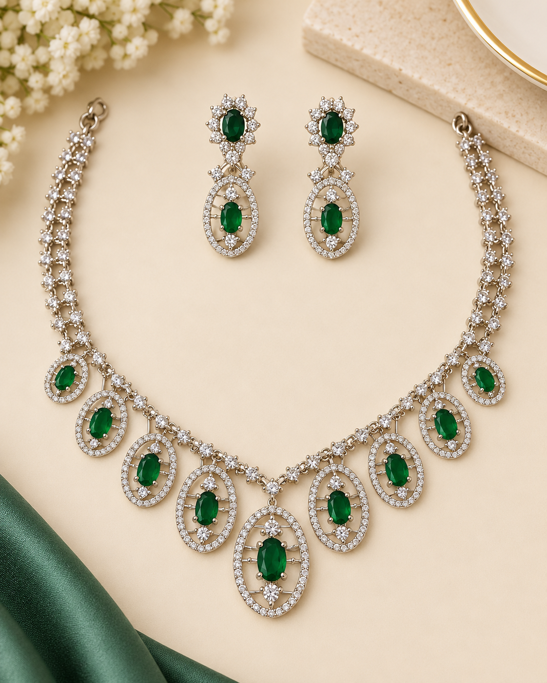 Emerald Green Necklace Set | OL1