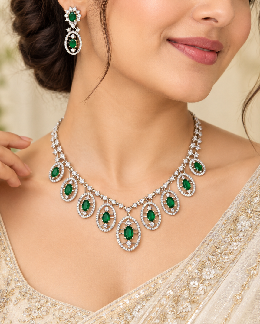Emerald Green Necklace Set | OL1