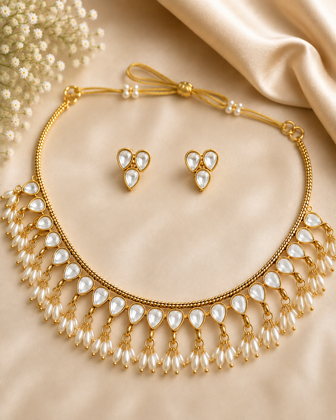 Kemp Emerald Pearl Drop Necklace Set with Earrings | OLDZN11