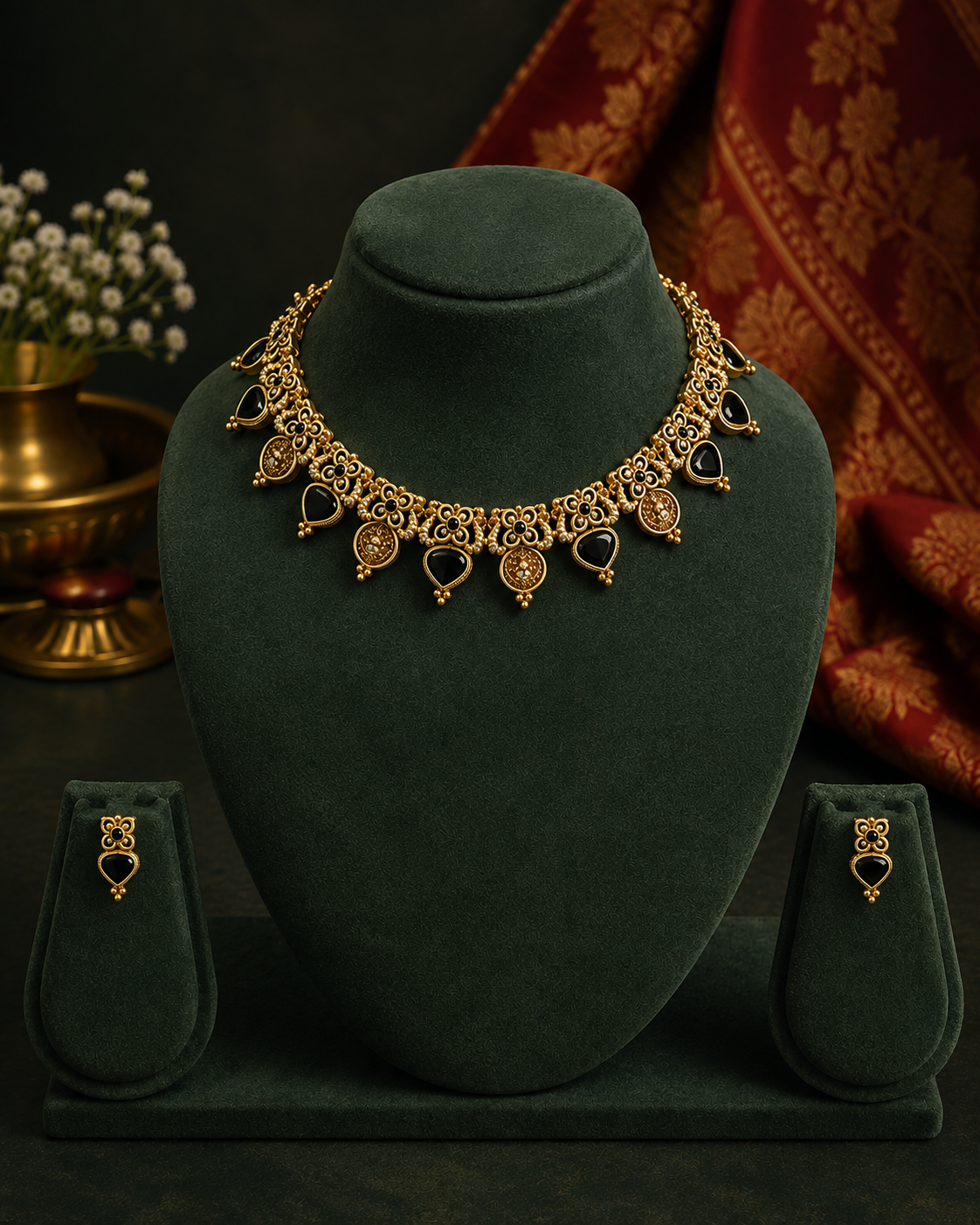 Nakshi Kemp Ruby Necklace Set with Earrings | OLDZN2
