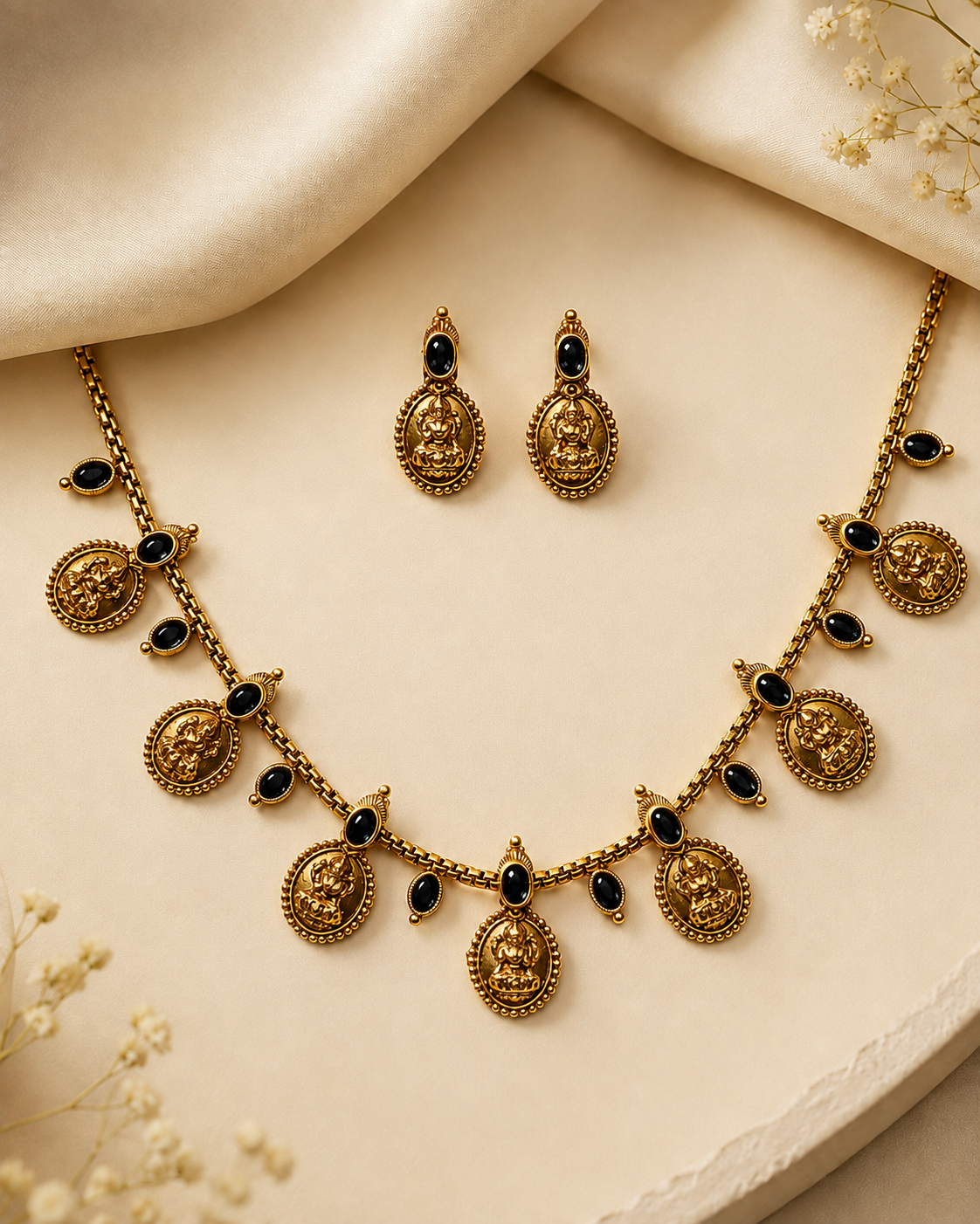 Nakshi Lakshmi Temple Necklace Set with Earrings | OLDZN3