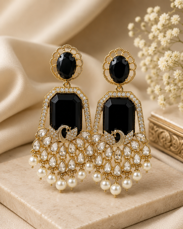 Gold Deep Ruby Emerald-Cut Polki Peacock Drop Earrings | OLT113