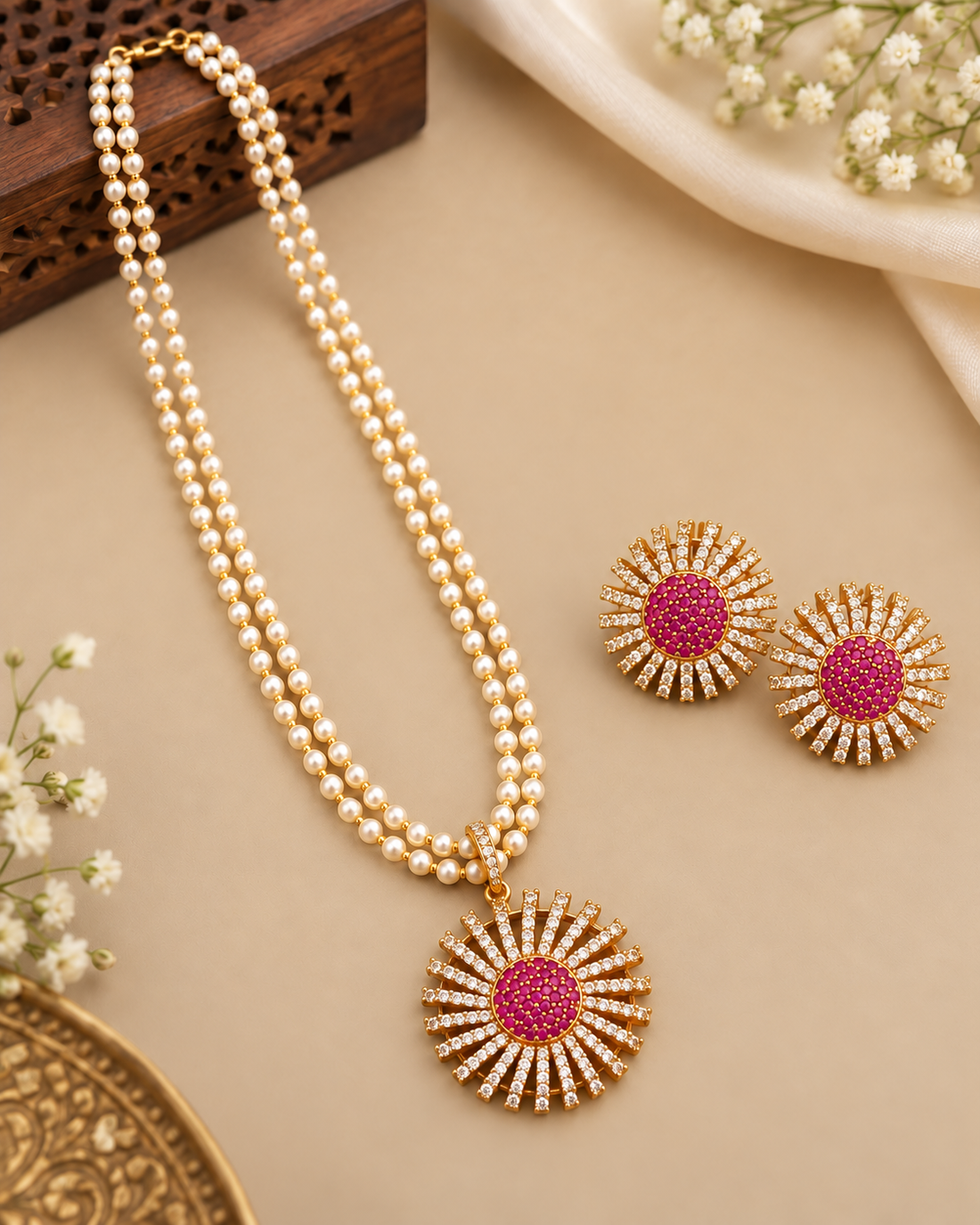Pink Pearl Long Chain Set | ONK245
