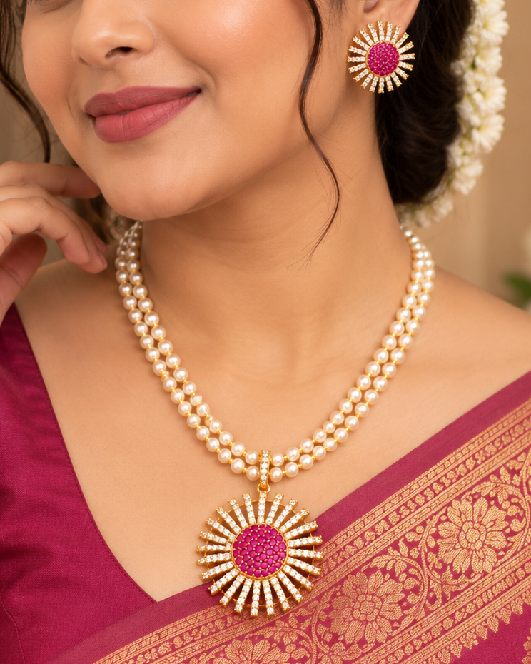 Pink Pearl Long Chain Set | ONK245