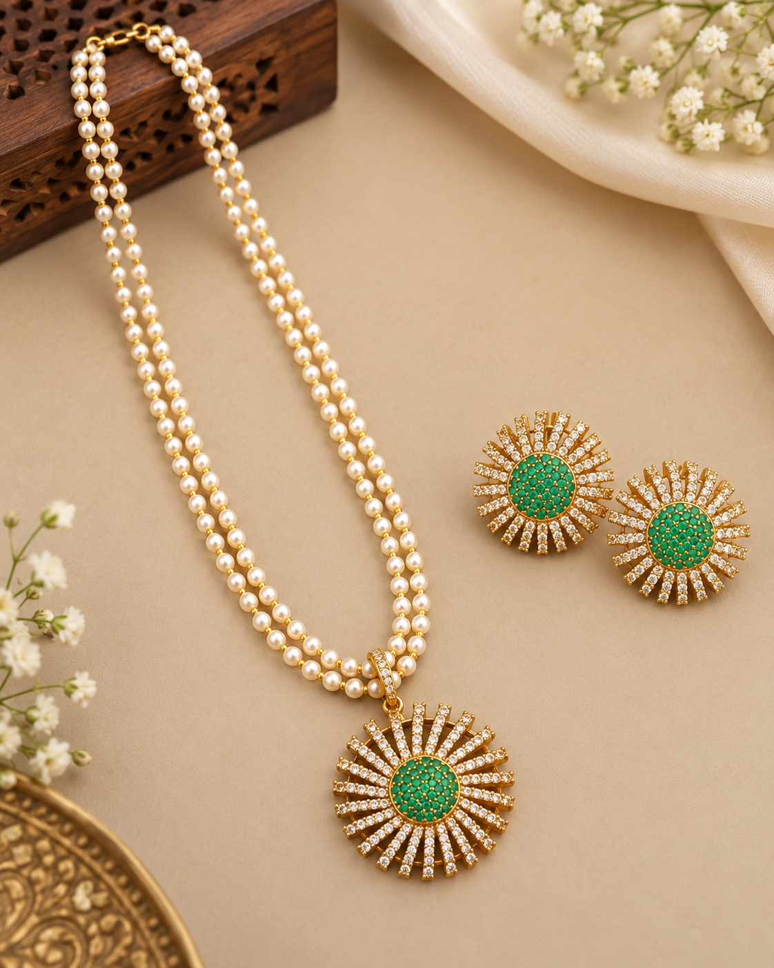 Green Pearl Long Chain Set | ONK246