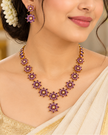 Purple Floral Stone Necklace Set | ONK248
