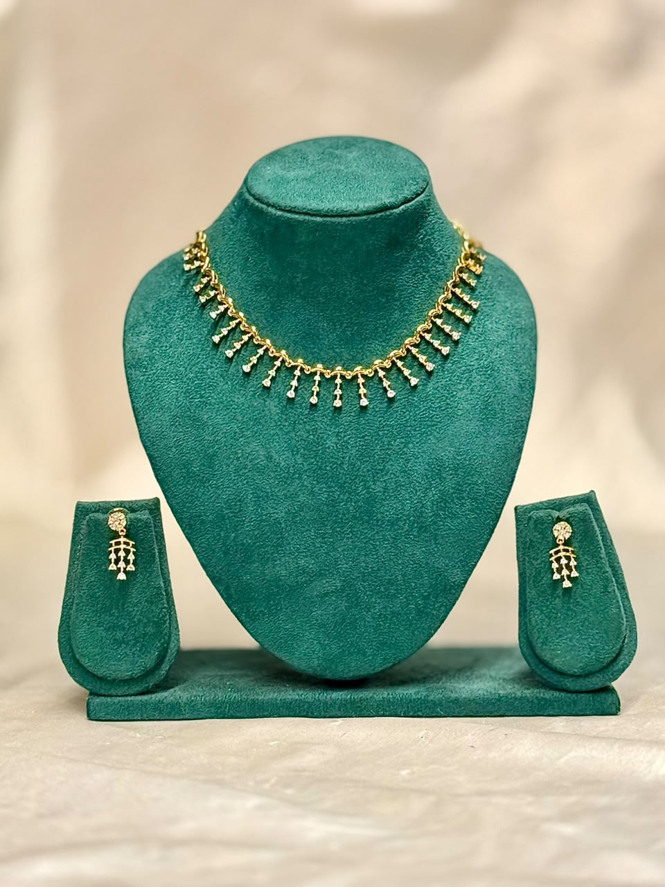 White Stone Fringe Necklace Set | ONK255