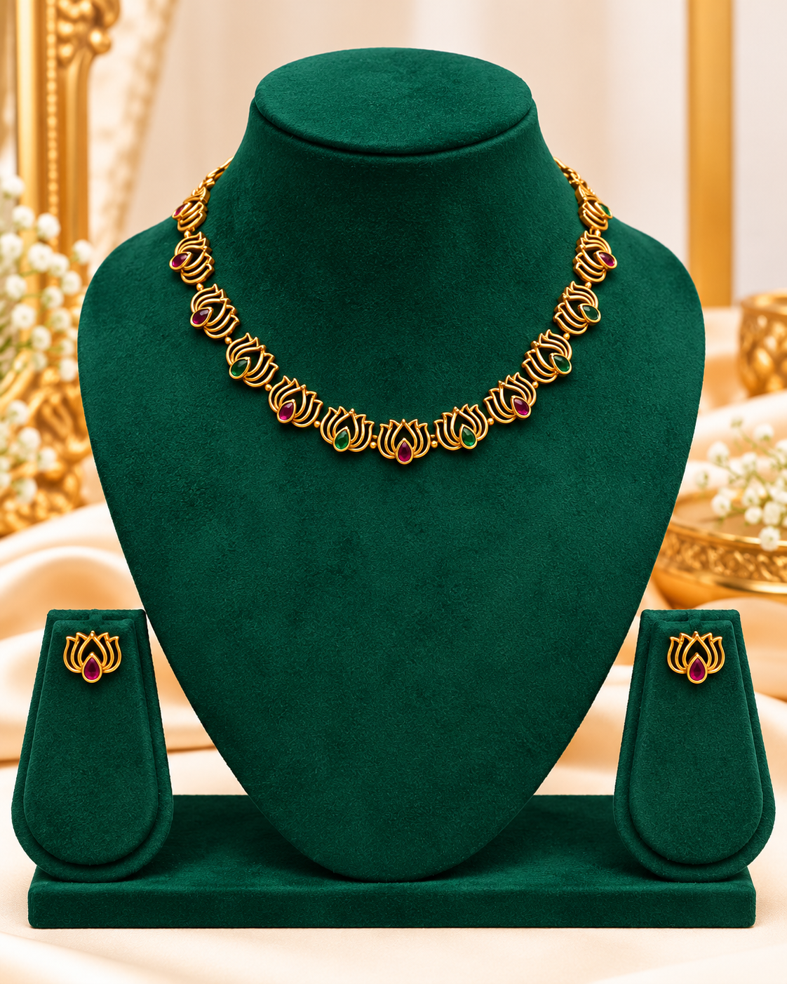 Lotus Motif Necklace Set with Earrings | ONK270