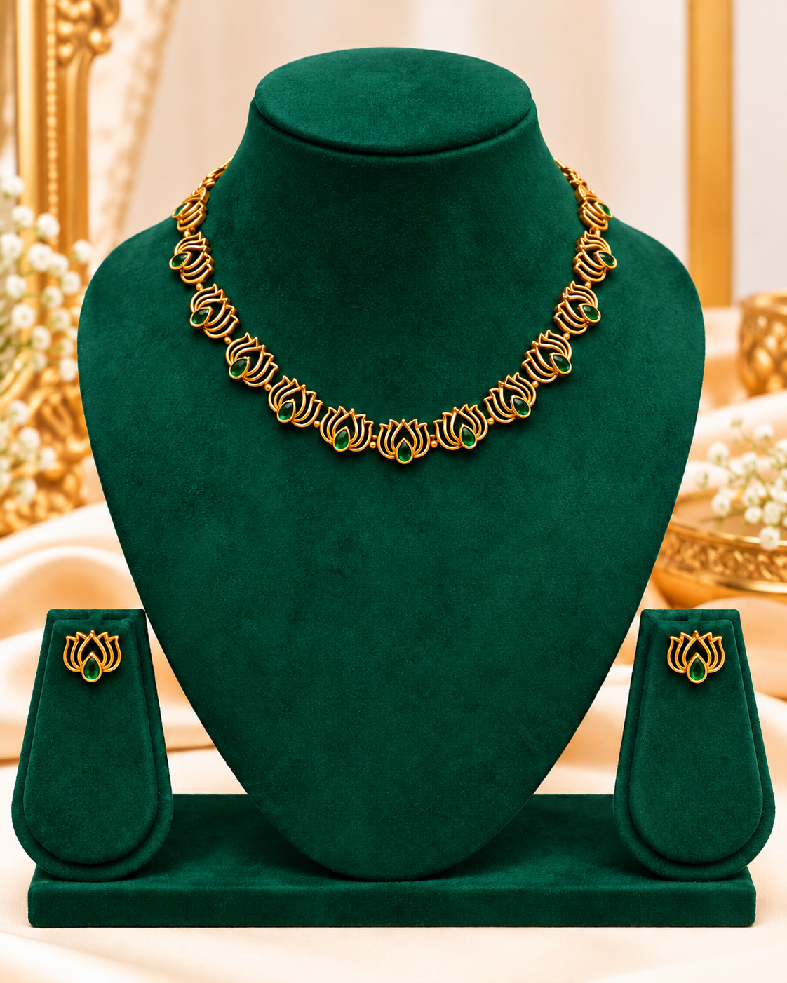 Lotus Motif Necklace Set with Earrings | ONK270