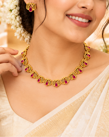 Lotus Motif Necklace Set with Earrings | ONK270