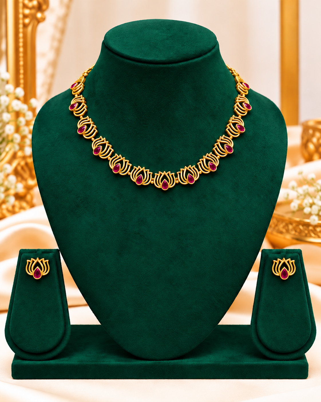Lotus Motif Necklace Set with Earrings | ONK270