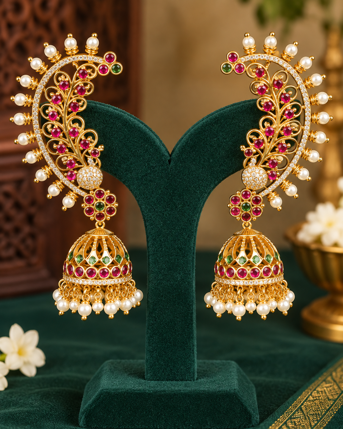 Pink Green Jhumka Earrings |  ONK284