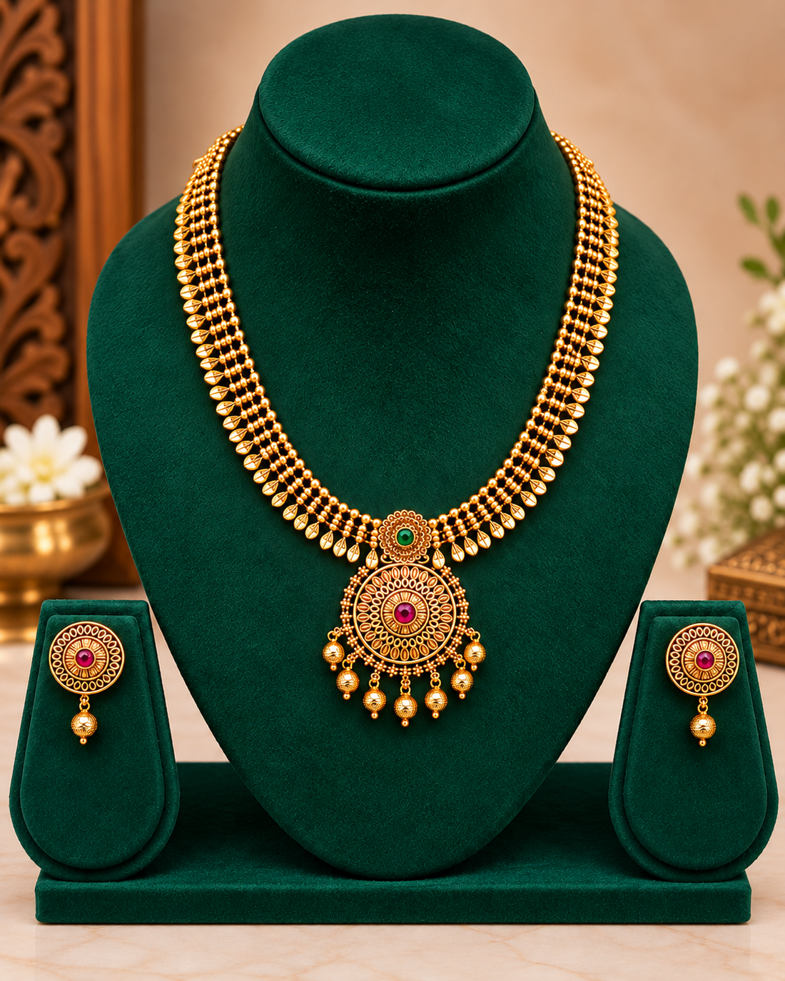 Antique Gold Bead Necklace Set | ONK286