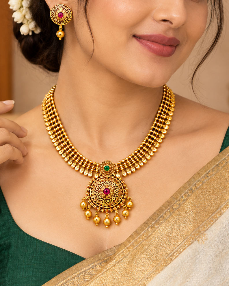 Antique Gold Bead Necklace Set | ONK286