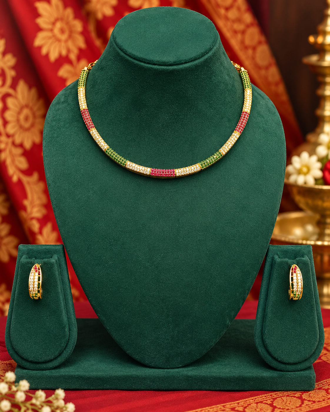 Multicolour Stone Choker Necklace Set | ONK287