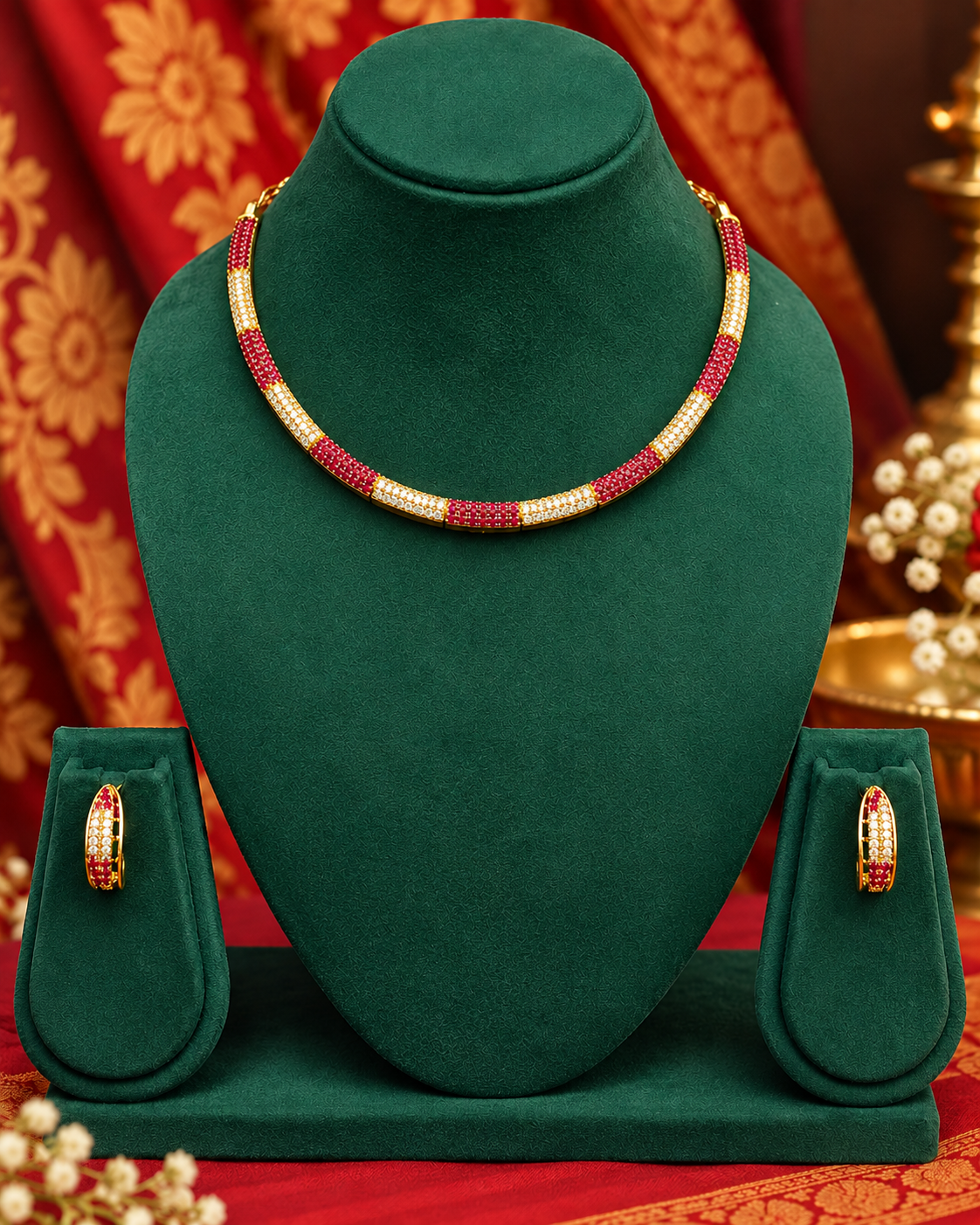 Multicolour Stone Choker Necklace Set | ONK287