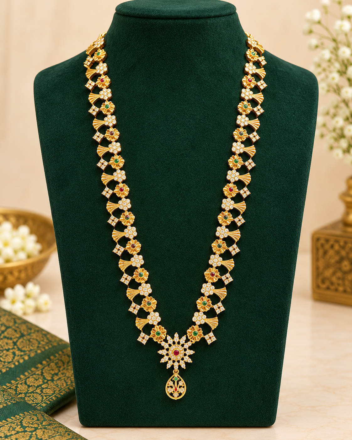 Ruby Pink Floral Long Chain Set | ONK288