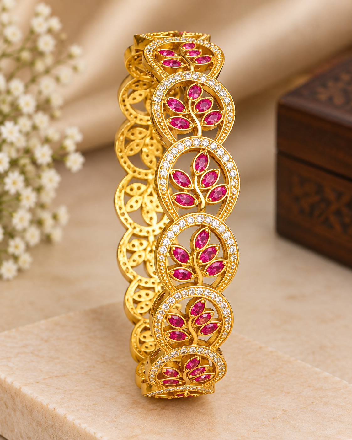 Pink Stone Leaf Bangle | ONK290