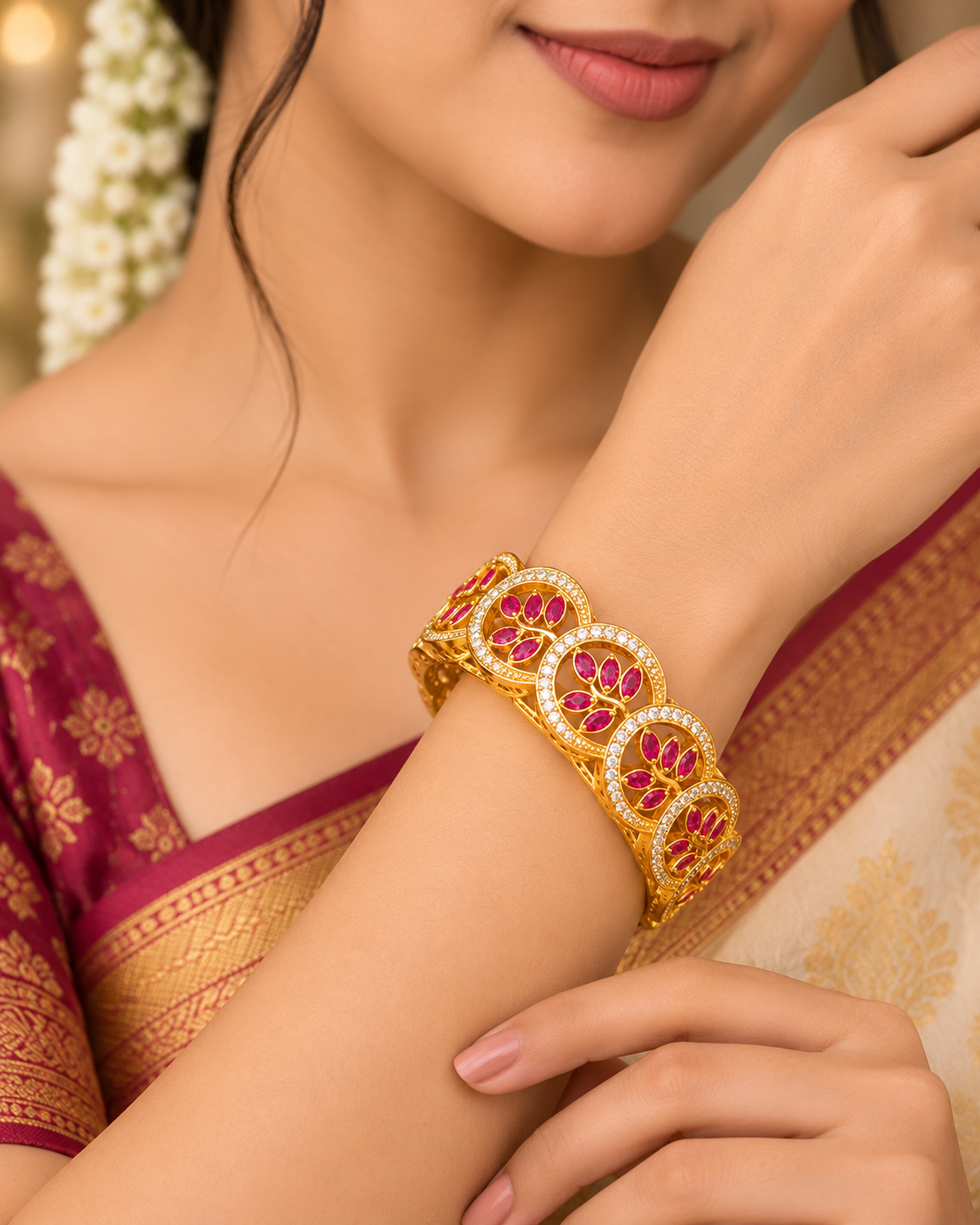 Pink Stone Leaf Bangle | ONK290