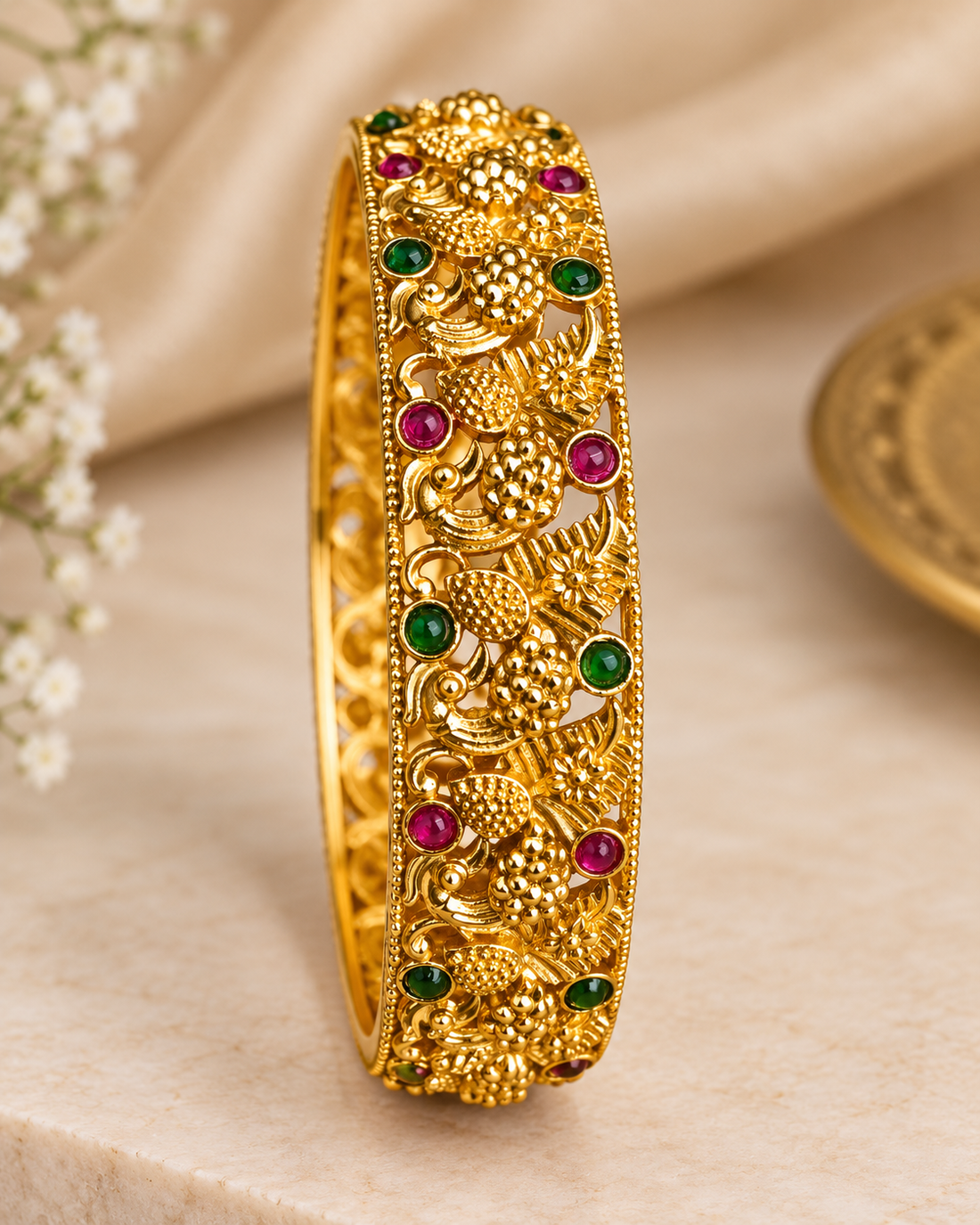 Red & Green Stone Bangle | ONK291