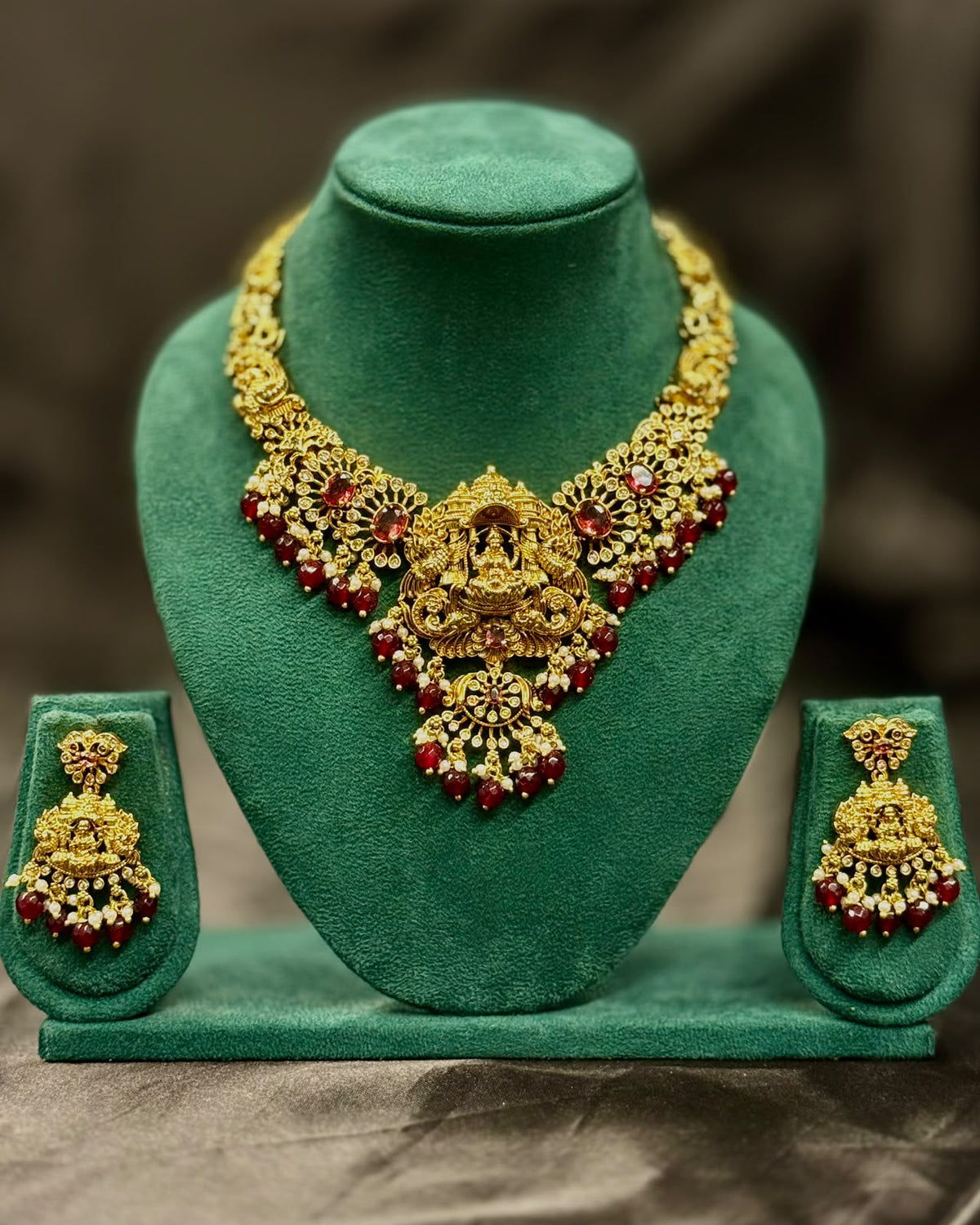 Antique Lakshmi Maroon Necklace Set - P1 | ONK293