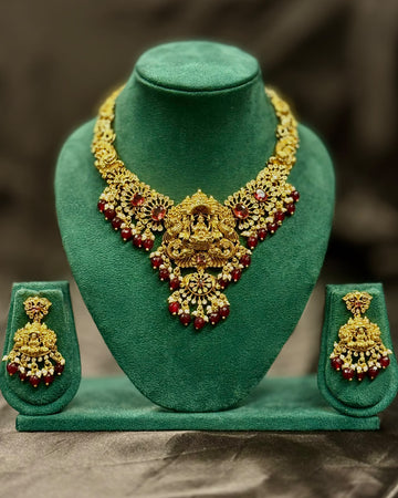 Antique Lakshmi Maroon Necklace Set - P1 | ONK293