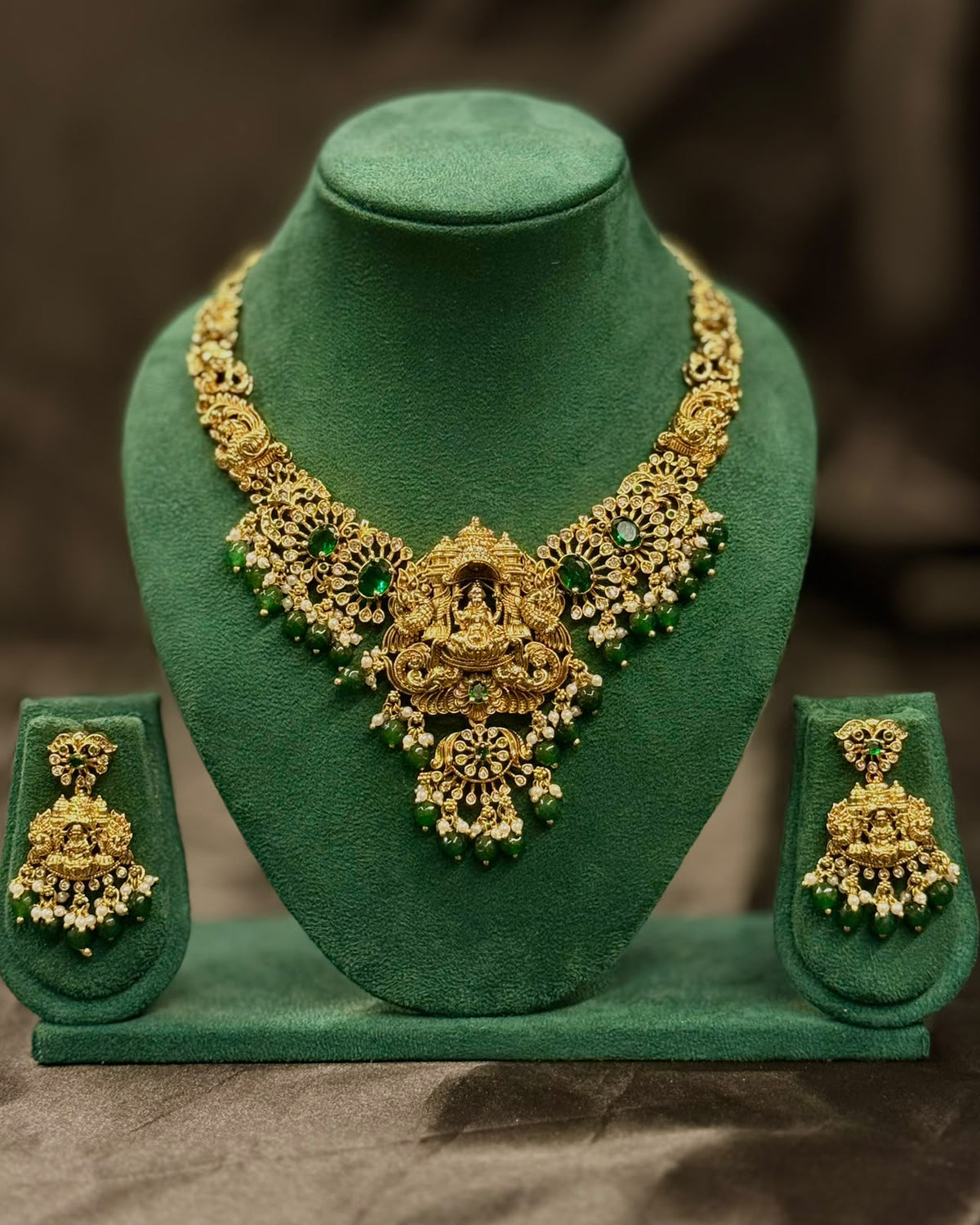Antique Lakshmi Green Necklace Set - P2 | ONK293