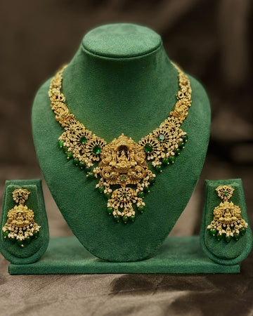 Antique Lakshmi Green Necklace Set - P2 | ONK293