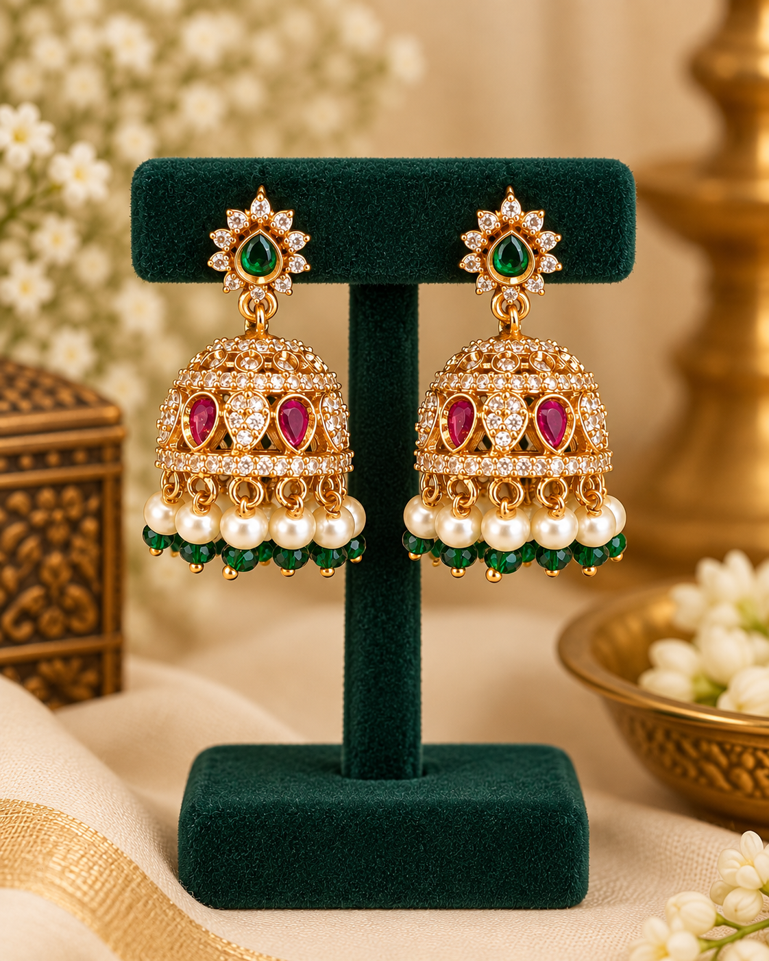 Ruby Green Bridal Long Chain Set | ONK295
