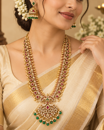 Ruby Green Bridal Long Chain Set | ONK295