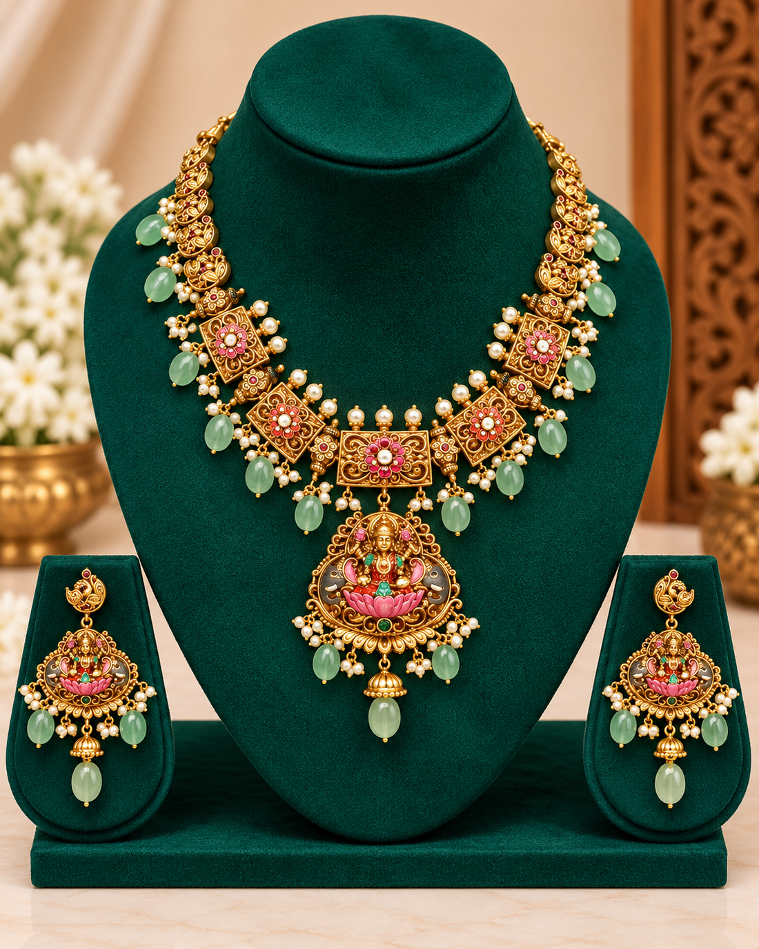 Antique Gold Lakshmi Necklace Set |  ONK296