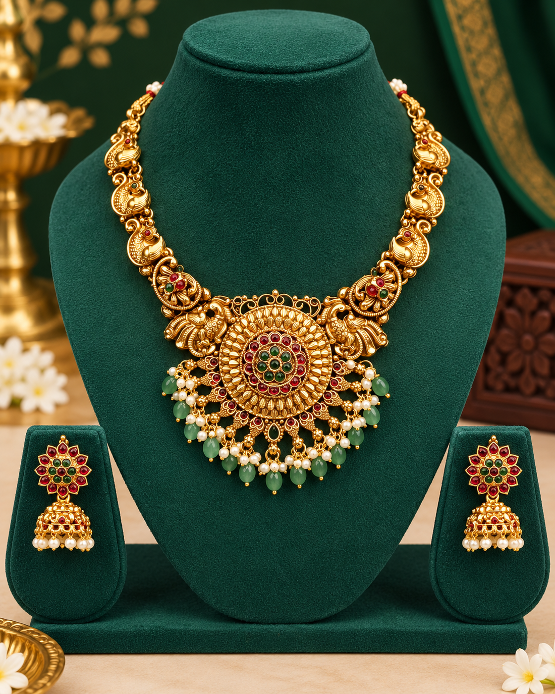 Antique Gold Temple Necklace Set |  ONK297