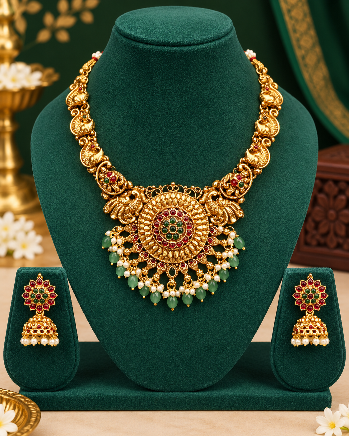 Antique Gold Temple Necklace Set |  ONK297