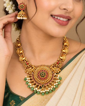 Antique Gold Temple Necklace Set |  ONK297