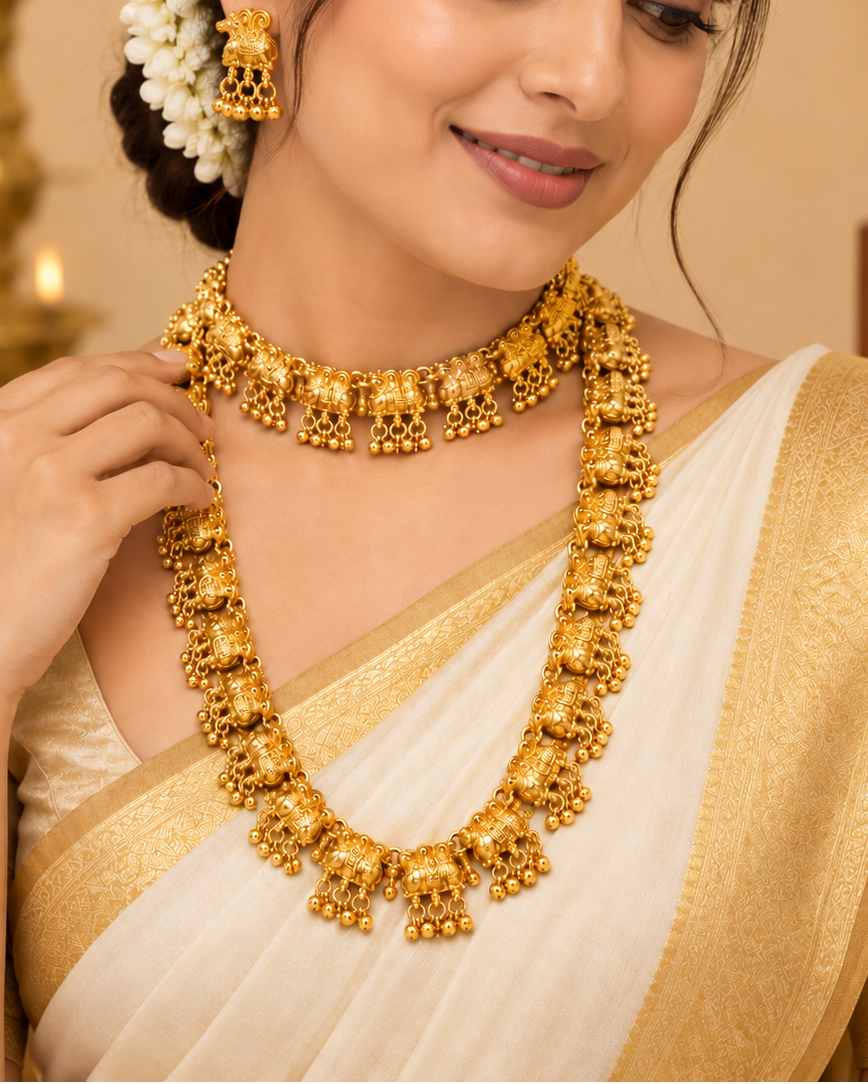 Temple Bridal Nandi Chocker & Long Chain Set | ONK302